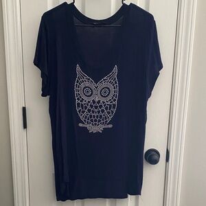 Navy Blue Owl Embellished Women's Top
